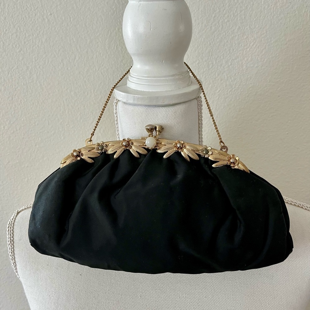 Elegant Black Evening Clutch with Gold Accents
